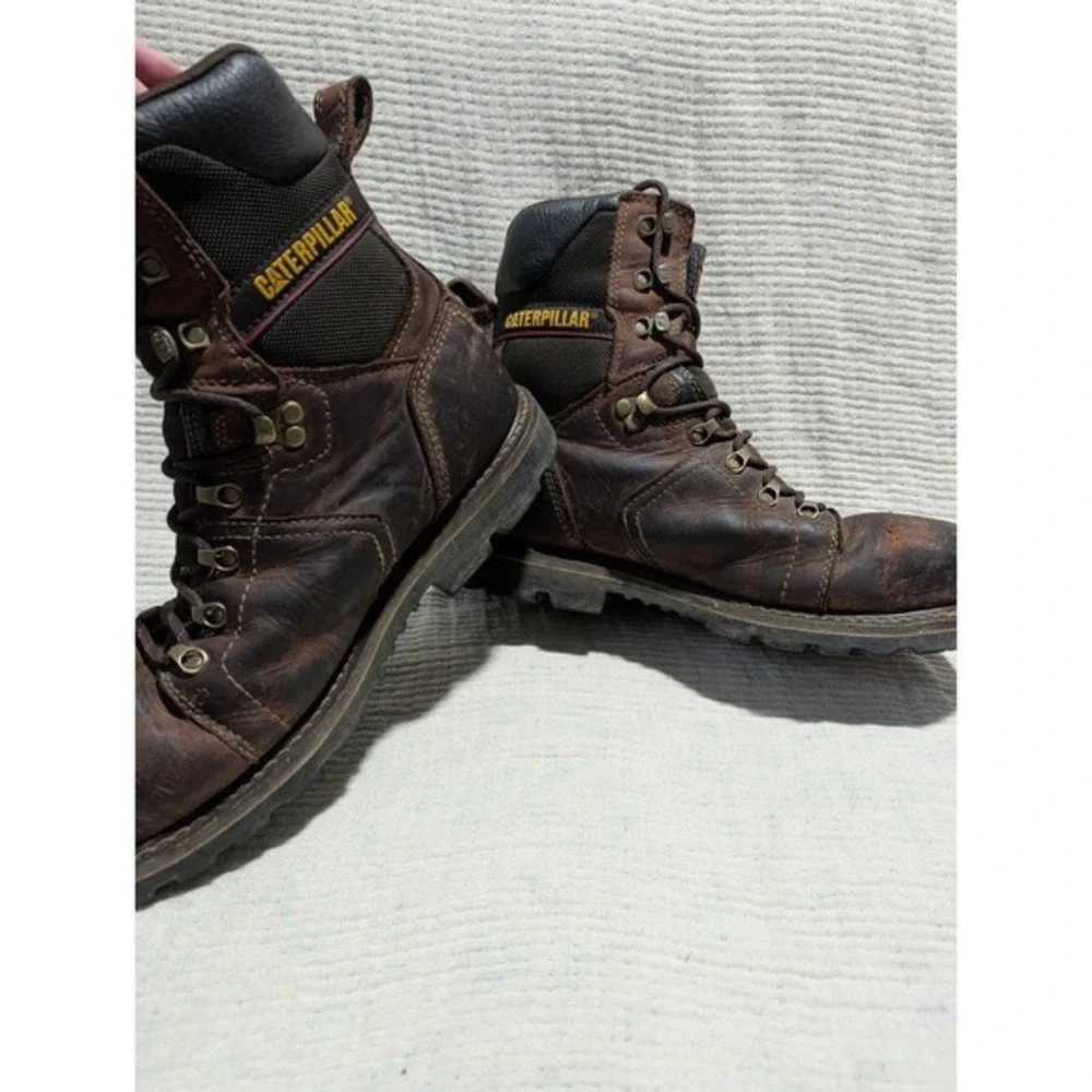 Caterpillar Mens Steel Toe Waterproof Work Boots Size 9.5 USA Brown‎ Leather